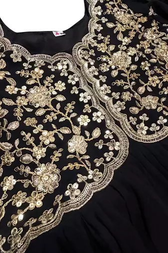 Black embroidered georgette free size stitched gown for women | party & festive wear