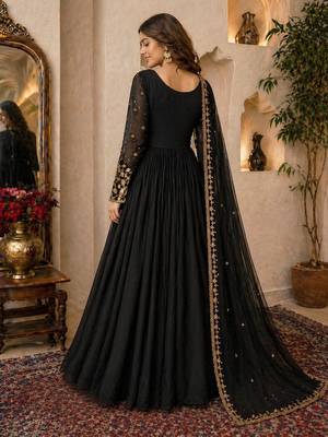 Black embroidered georgette gown 5
