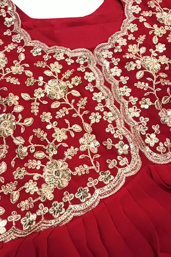 Red embroidered georgette free size stitched gown for women | party & festive wear