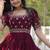Wine floral embroidered georgette gown for women | elegant party & festive wear