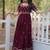 Wine floral embroidered georgette gown for women | elegant party & festive wear
