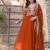 Orange embroidered georgette free size stitched gown for women | party & festive wear