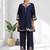 Women's cotton, linen navy blue embroidered short kurta with pant