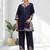 Women's cotton, linen navy blue embroidered short kurta with pant