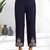 Women's cotton, linen navy blue embroidered short kurta with pant