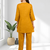 Women's cotton, linen mustard embroidered short kurta with pant