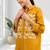 Women's cotton, linen mustard embroidered short kurta with pant