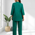 Women's cotton, linen green embroidered short kurta with pant