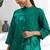 Women's cotton, linen green embroidered short kurta with pant