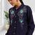 Women's silk navy embroidered short kurta with pant