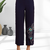 Women's silk navy embroidered short kurta with pant