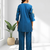 Women's silk teal embroidered short kurta with pant