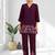 Women's silk wine embroidered short kurta with pant