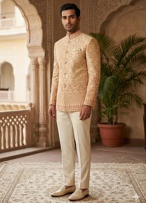 Rose gold codding embroidery jodhpuri for men | premium designer bandhgala ethnic wear 1