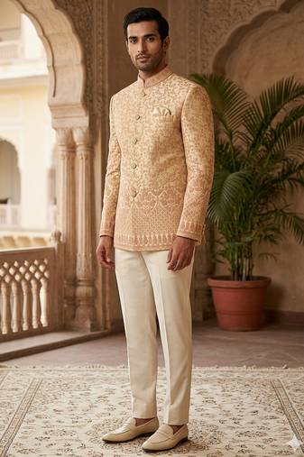 Rose gold codding embroidery jodhpuri for men | premium designer bandhgala ethnic wear