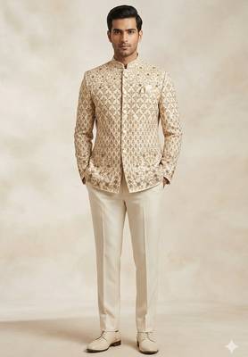 Golden color traditional embroidery jodhpuri for men | premium designer bandhgala ethnic wear 1
