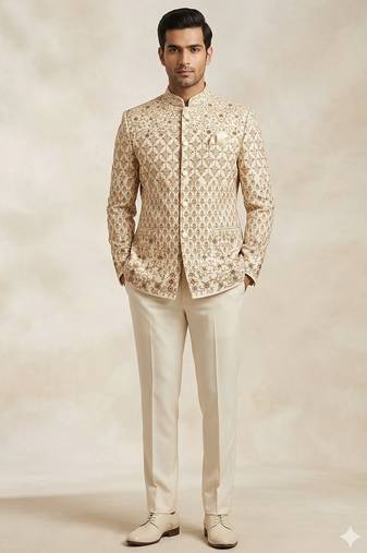 Golden color traditional embroidery jodhpuri for men