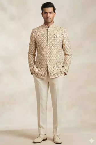 Golden color traditional embroidery jodhpuri for men | premium designer bandhgala ethnic wear