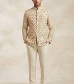 Golden color traditional embroidery jodhpuri for men | premium designer bandhgala ethnic wear