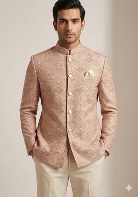 Pastel pitch color embroidery jodhpuri for men | premium designer bandhgala ethnic wear 1