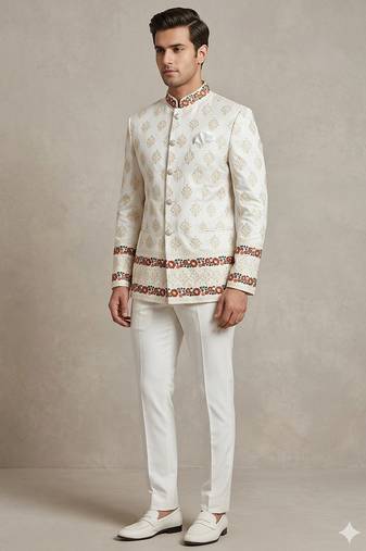 Trendy white asthetic embroidered jodhpuri for men