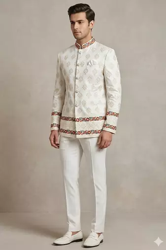Trendy white asthetic embroidered jodhpuri for men | premium designer bandhgala ethnic wear