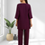 Women's silk wine embroidered short kurta with pant