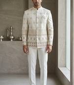 Aesthetic white color daman embroidery jodhpuri for men | premium designer bandhgala ethnic wear