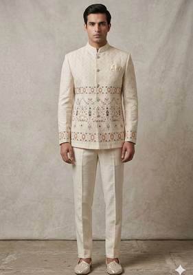 Beige embroidery jodhpuri for men | premium designer bandhgala ethnic wear 1