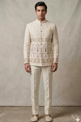 Beige embroidery jodhpuri for men | premium designer bandhgala ethnic wear