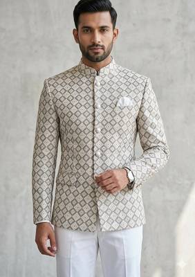 Grayish white embroidery jodhpuri for men | premium designer bandhgala ethnic wear 1