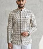 Grayish white embroidery jodhpuri for men | premium designer bandhgala ethnic wear