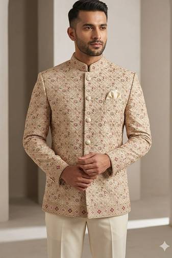 Golden multicolor embroidery jodhpuri for men | premium designer bandhgala ethnic wear