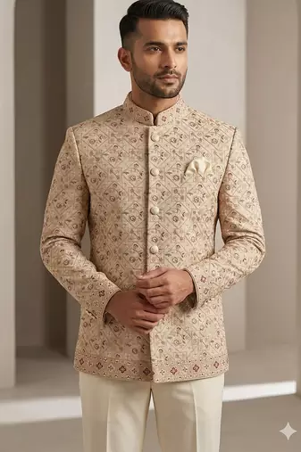 Golden multicolor embroidery jodhpuri for men | premium designer bandhgala ethnic wear