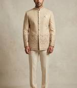 Golden color traditional daman embroidery jodhpuri for men | premium designer bandhgala ethnic wear