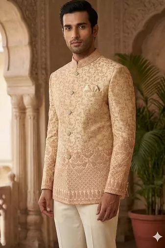 Rose gold codding embroidery jodhpuri for men | premium designer bandhgala ethnic wear
