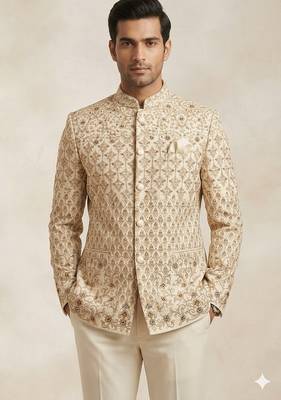 Golden color traditional embroidery jodhpuri for men | premium designer bandhgala ethnic wear 2