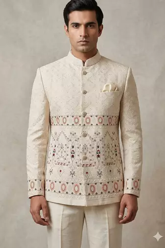 Beige embroidery jodhpuri for men | premium designer bandhgala ethnic wear