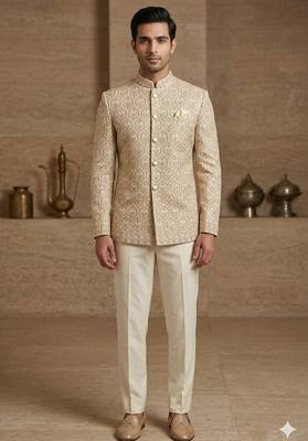 Golden color traditional embroidered jodhpuri for men | premium designer bandhgala ethnic wear 2