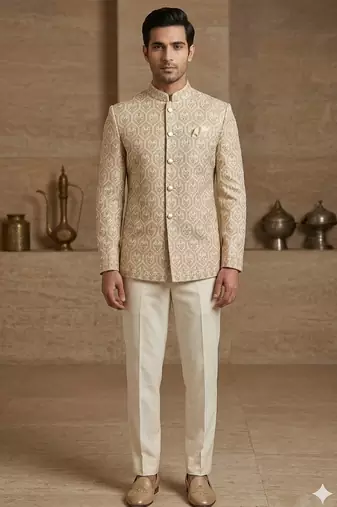 Golden color traditional embroidered jodhpuri for men | premium designer bandhgala ethnic wear