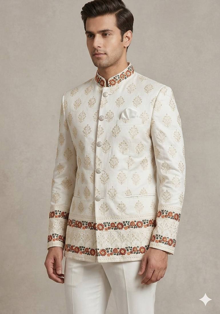 Trendy white asthetic embroidered jodhpuri for men | premium designer bandhgala ethnic wear