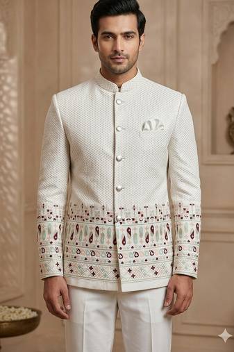 Classy white daman jodhpuri for men designer bandhgala ethnic wear