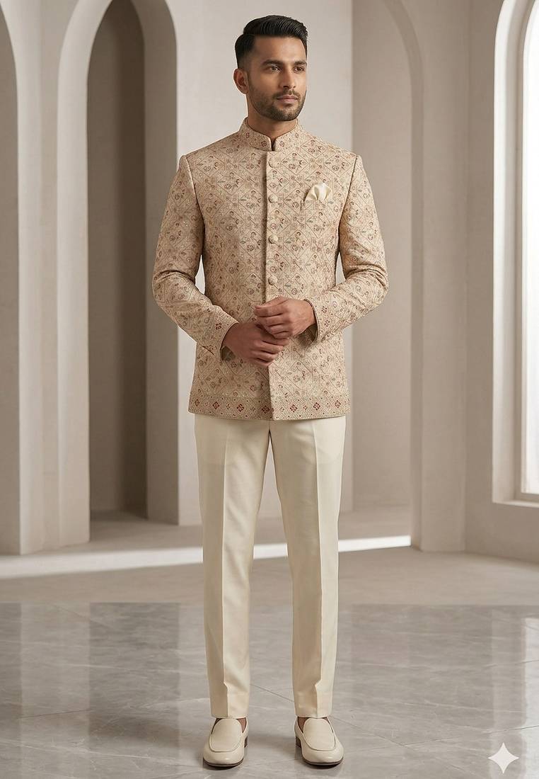 Golden multicolor embroidery jodhpuri for men | premium designer bandhgala ethnic wear