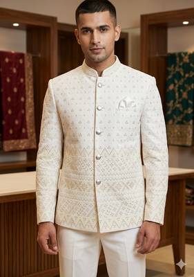 Classy white daman embroidery jodhpuri for men | premium designer bandhgala ethnic wear 1