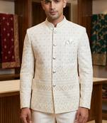 Classy white daman embroidery jodhpuri for men | premium designer bandhgala ethnic wear