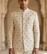Beige color aesthetic maroon touchup jodhpuri for men | premium designer bandhgala ethnic wear