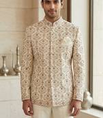 Beige color embroidery maroon touchup jodhpuri for men | premium designer bandhgala ethnic wear