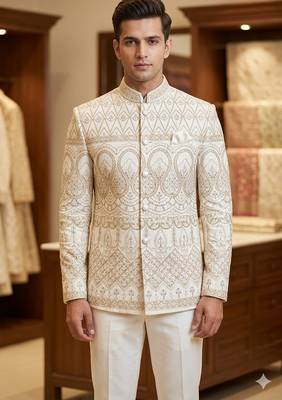 Classy white codding embroidery jodhpuri for men | premium designer bandhgala ethnic wear 1