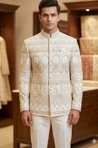 Classy white codding embroidery jodhpuri for men