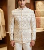 Classy white codding embroidery jodhpuri for men | premium designer bandhgala ethnic wear